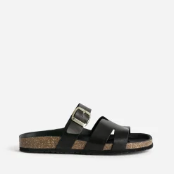 Mule noire cuir double bride