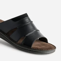 Mule noire cuir semelle cuir velours marron