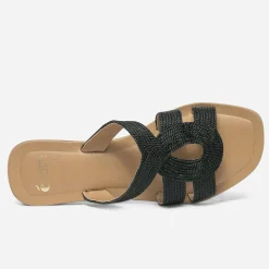 Mule noire en textile tressé