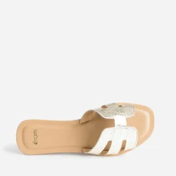 Mule or en cuir grainé