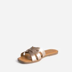 Mule rose cuivré en cuir