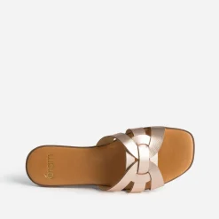 Mule rose cuivré en cuir