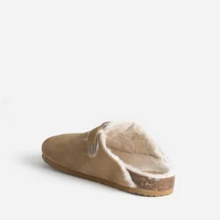 Mule TEXTO beige cuir velours fourré