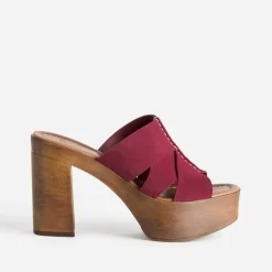 Mule TEXTO bordeaux cuir velours à talon