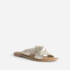 Mule TEXTO dorée en cuir à brides souples croisées