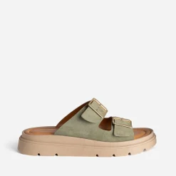 Mule TEXTO kaki cuir velours