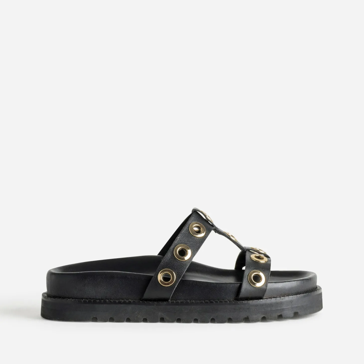 Mule TEXTO noire cuir décor oeillets