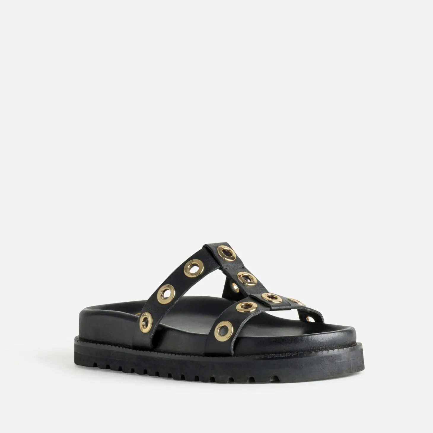 Mule TEXTO noire cuir décor oeillets