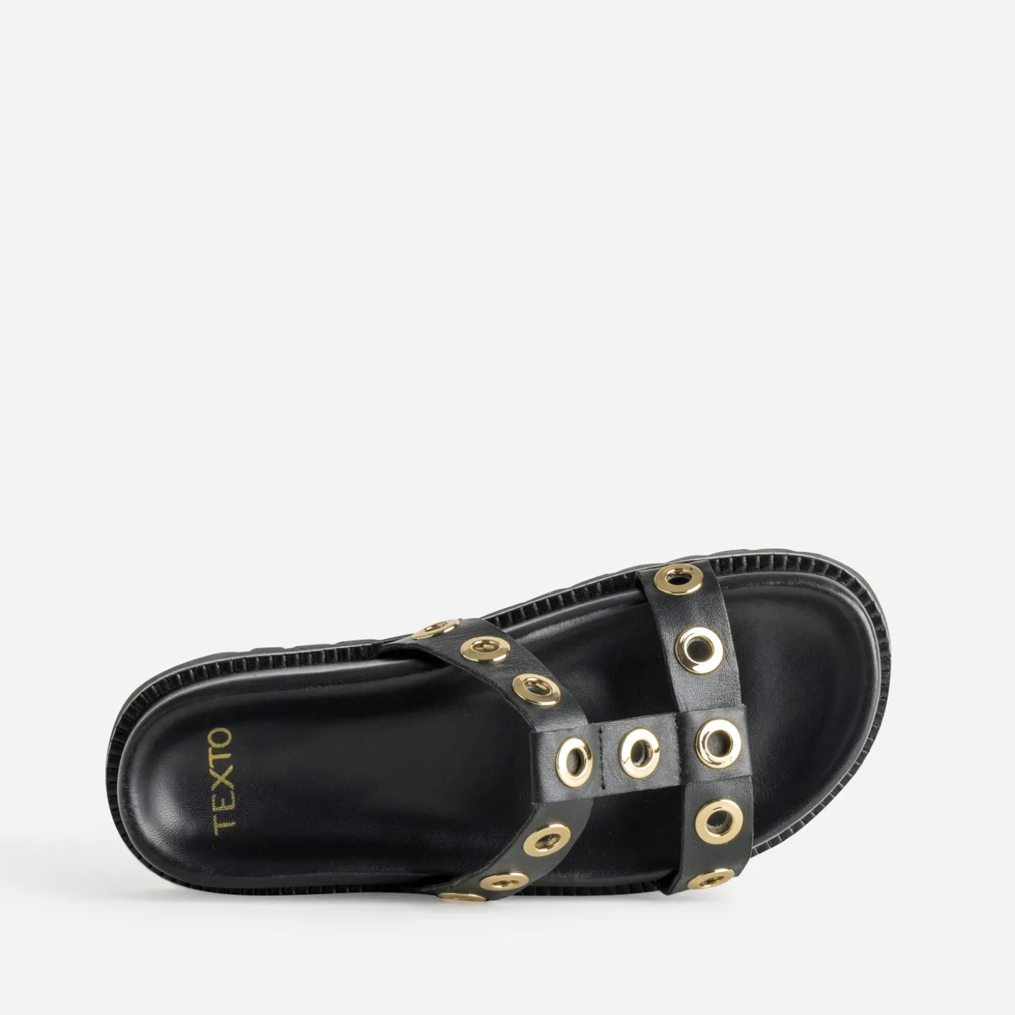Mule TEXTO noire cuir décor oeillets
