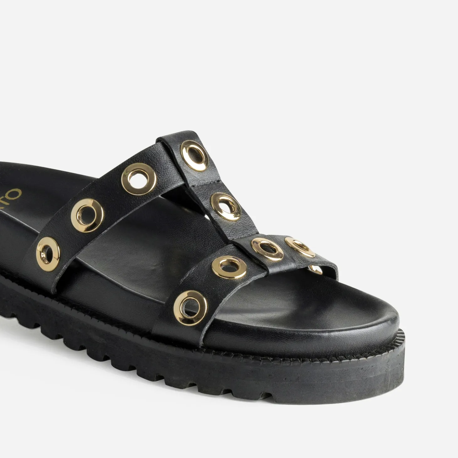 Mule TEXTO noire cuir décor oeillets