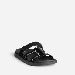 Mule TEXTO noire cuir velours décor strass