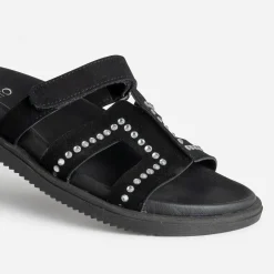 Mule TEXTO noire cuir velours décor strass