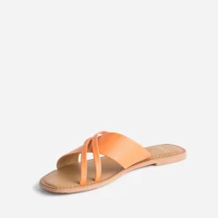 Mule TEXTO orange en cuir à brides fantaisie