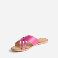 Mule TEXTO rose en cuir à brides fantaisie