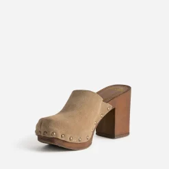 Mule-sabot TEXTO beige cuir velours