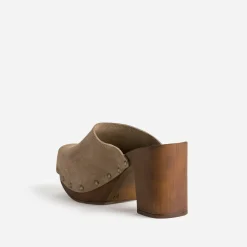Mule-sabot TEXTO beige cuir velours