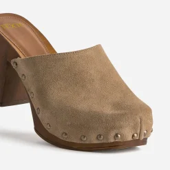 Mule-sabot TEXTO beige cuir velours