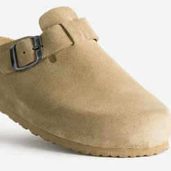 Mule-sabot TEXTO en cuir velours beige