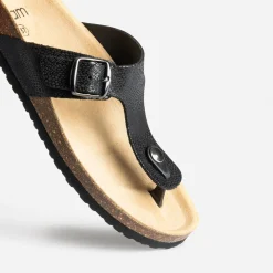 Mule-tong anatomique noire cuir éco-conçu