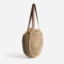 Panier rond beige foncé paille papier