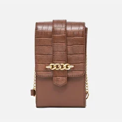 Pochette à téléphone cognac avec embossage