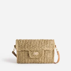 Pochette beige paille tressée