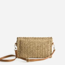 Pochette beige paille tressée