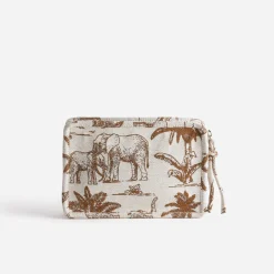 Pochette camel jacquard à motif éléphants