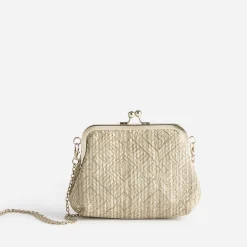 Pochette minaudière paille écru brodé or