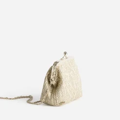 Pochette minaudière paille écru brodé or