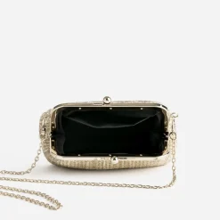 Pochette minaudière paille écru brodé or