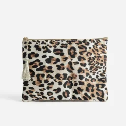 Pochette TEXTO beige imprimé léopard