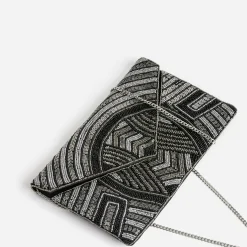 Pochette TEXTO noire broderie perles