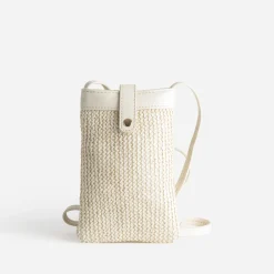 Pochette-téléphone écrue bi-matière tressée