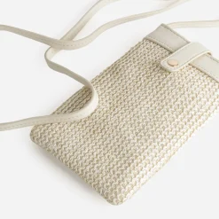 Pochette-téléphone écrue bi-matière tressée