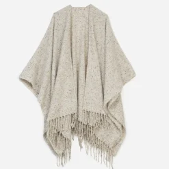 Poncho TEXTO écru chiné à franges