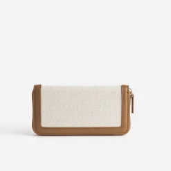 Portefeuille beige et cognac bi-matière