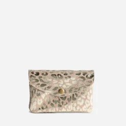 Porte-monnaie TEXTO beige cuir velours motif doré