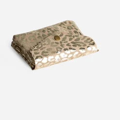 Porte-monnaie TEXTO beige cuir velours motif doré