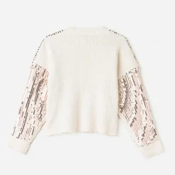 Pull TEXTO écru brodé sequins rose cuivré