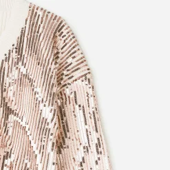 Pull TEXTO écru brodé sequins rose cuivré