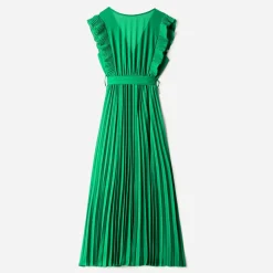 Robe longue TEXTO verte plissée