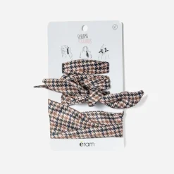 Rubans-foulards à motif pied-de-poule kaki