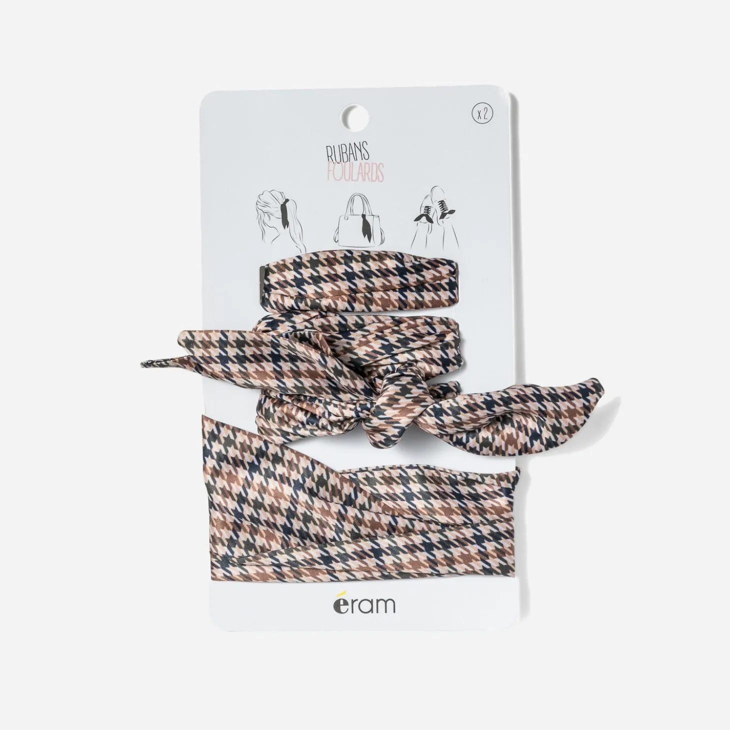 Rubans-foulards à motif pied-de-poule kaki