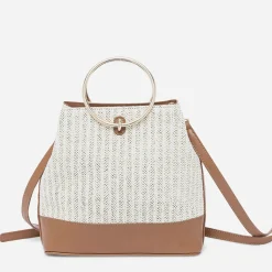 Sac à main bi matière camel et beige effet tressé