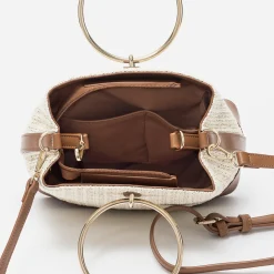 Sac à main bi matière camel et beige effet tressé