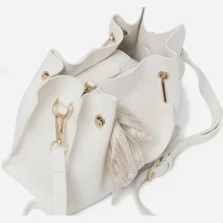 Sac à main blanc à ruban or