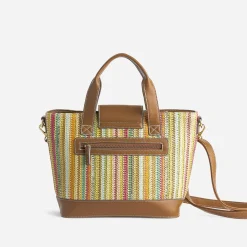 Sac à main camel et tressage multicolore