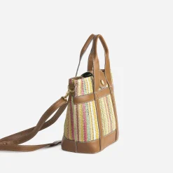 Sac à main camel et tressage multicolore