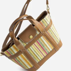 Sac à main camel et tressage multicolore